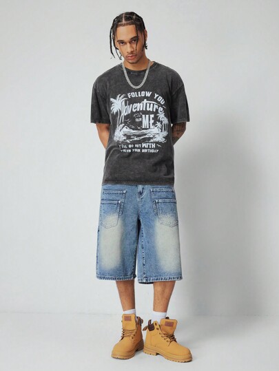 Street Life T-shirt à manches courtes avec imprimé portrait d'homme et flocon de neige, convenant pour un port quotidien au printemps/été