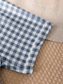 2 Pieces Set Young Boy Plaid Print Short Sleeve Top And Shorts, Casual & Comfortable Homewear Set - Multicolor - View 4