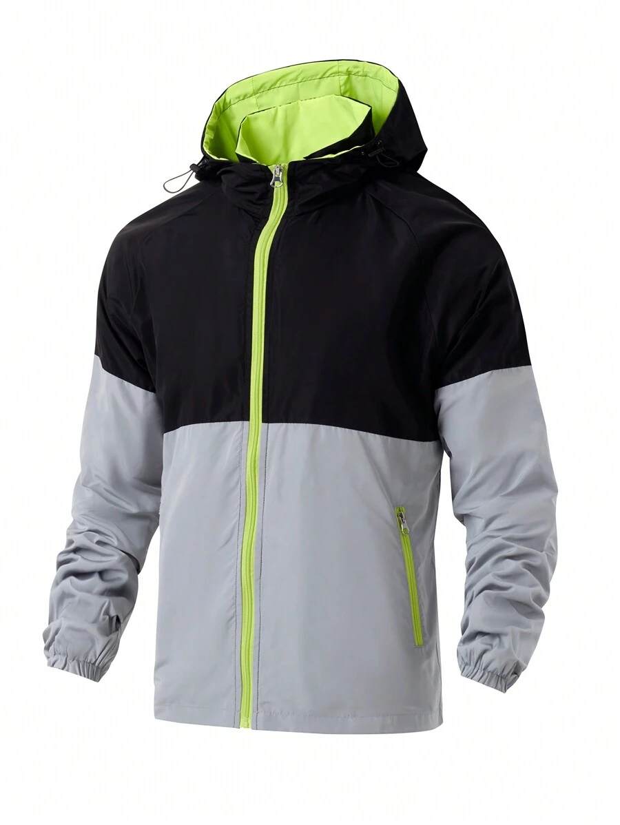 Manfinity Sport Corelite Men's Contrast Color Long Sleeve Zipper Collar Hoodie Sports Jacket - Black - View 1