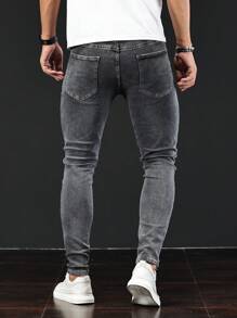 Manfinity Homme Men Solid Skinny Jeans - Grey - View 2