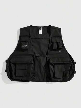 Street Life Chaleco casual sin mangas de unicolor con bolsillo para hombre