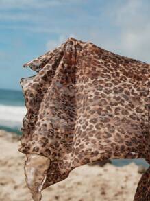 Opulessa Vestido mini ajustado de manga larga con cuello alto de punto de malla con estampado de leopardo para mujeres - Negro - Ver 8