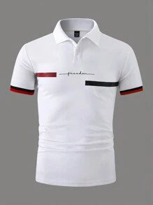 Manfinity Homme 男士休闲日常和商务通勤风格，经典黑、白、红拼色短袖高尔夫 Polo 衫，带纽扣门襟，适合情侣搭配、周年纪念日、情人节、新年和节日派对。非常适合作为送给男朋友或丈夫的礼物 - 白色 - 查看 2
