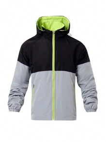 Manfinity Sport Corelite Men's Contrast Color Long Sleeve Zipper Collar Hoodie Sports Jacket - Black - View 3