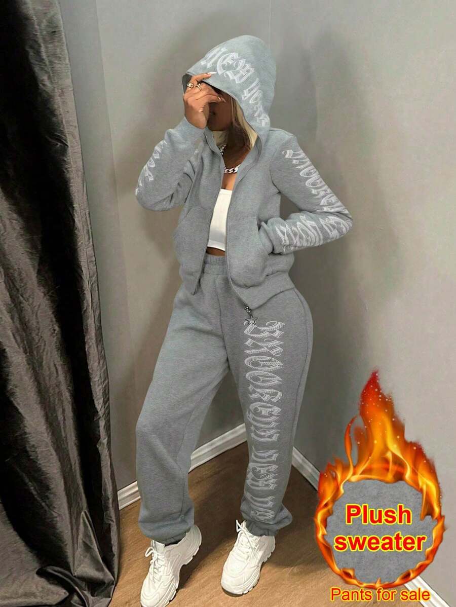 BamGleam Casual Letter Print Hoodie Sweatshirt, Autumn/Winter Graduation,Back To School,Graduation,Teacher,Back To School Pullover Fall - Grey - View 1