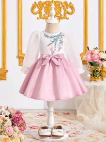 SHEIN Baby Girls Elegant Floral Pattern Top And Mini Skirt 2 Pieces Set, Summer - Pink - View 6