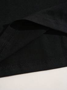 ROMWE MEN Street Life 男式休闲口号图案印花短袖 T 恤 - 黑色 - 查看 7