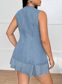SHEIN Essnce Plus Size Blue Denim Sleeveless Casual Fitted Vest - Medium Wash - View 2