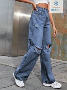 SHEIN EZwear Coolmax Casual Denim Jeans, Simple & Fashionable For Everyday Wear - Medium Wash - View 3