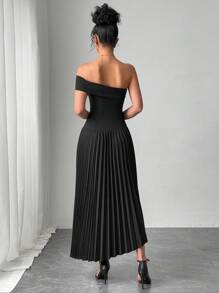 SHEIN Unity 1 pieza Vestido de tirantes elegante con pliegues y bajo asimétrico - Negro - Ver 2
