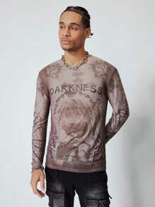 ROMWE MEN Anime Men's Anime Graphic Printed Crew Neck Long Sleeve Casual Top