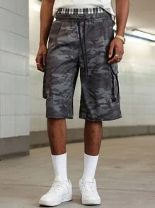 PAVTROS Manfinity Streetrush Men's Casual Camouflage Lace Up Pocket Shorts, Perfect For Leisure & Vacation