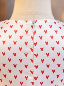 Glamorique Kids Princess Tulle Dress, Valentine's Day Satin Red Heart Print, Baby Girl Puffy Tulle Dress, Party/Festival Gown With Red Ribbon Bow, Cute Everyday Dress, All Season - White - View 7