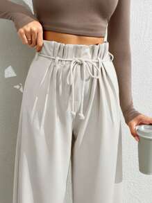 RueChic Women's Solid Mid Rise Belted Wide Leg Pants - Beige - View 5