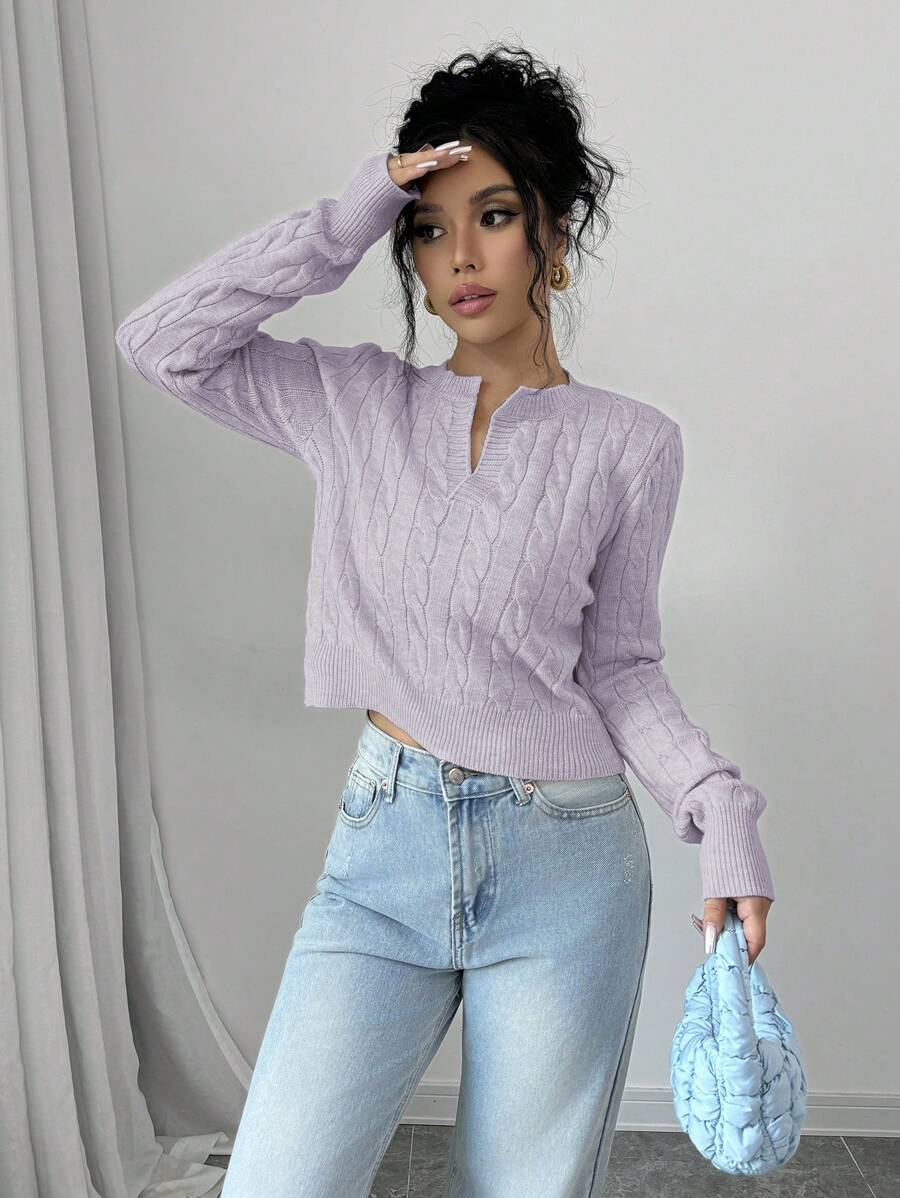 Elenzga 女士纯色 V 领长袖休闲针织毛衣，秋冬