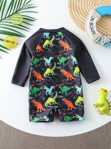 Bañador de una pieza con cierre frontal y estampado de dinosaurio para bebé recién nacido niño