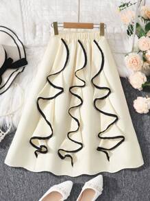 Tween Girls Fashion Street Style Ruffles Trim Patchwork Skirt, Spring/Summer - Apricot - View 1