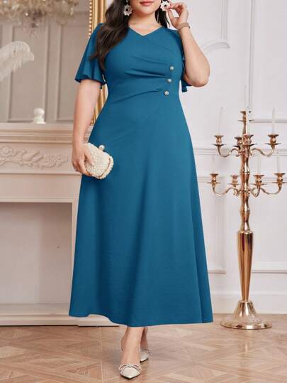 Modelyn Vestido maxi burdeos de unicolor, elegante para fiestas de noche, de talla grande, de uso diario