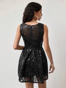 MOTF STUDIO SEQUIN MESH FLARED TANK DRESS - Black - View 5