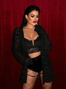 SHEIN SXY Halloween Long Sleeve See-Through Bat Net Sheer Blouse For Women