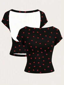 SHEIN ICON Casual Off Shoulder Strakke Korte T-shirt Voor Dames, Geschikt Voor De Zomer