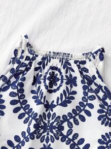 SHEIN Baby Girl Floral Print Racerback Tank Top And Elastic Waist Shorts Set, Vacation Style For Summer - Blue and White - View 3