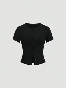 Sweetra 2pcs American-Style Raglan Short Sleeve Retro Fitted Crop Top Knit T-Shirt - Multicolor - View 5