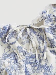 SHEIN MOD 女式复古碎花褶饰腰部优雅挂脖中长连衣裙，女士度假装，女士夏季装，女士西部装，乡村装，海滩度假装，情人节，女士波西米亚风连衣裙