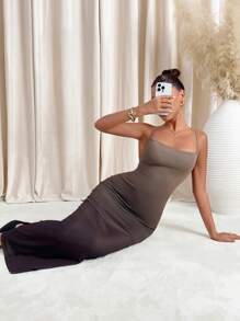 SHEIN Clasi Women's Ombre Print Sleeveless Dress, Spring/Summer Spring Women Outfits Brown Dresses Date Night Dress - Coffee Brown - View 7