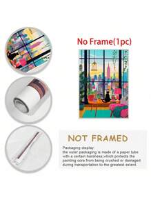 纽约猫插图、纽约艺术、彩色墙面艺术、极简主义装饰、旅行艺术、纽约、一套 1 幅、帆布海报、家庭、客厅、卧室、厨房、浴室帆布墙面装饰