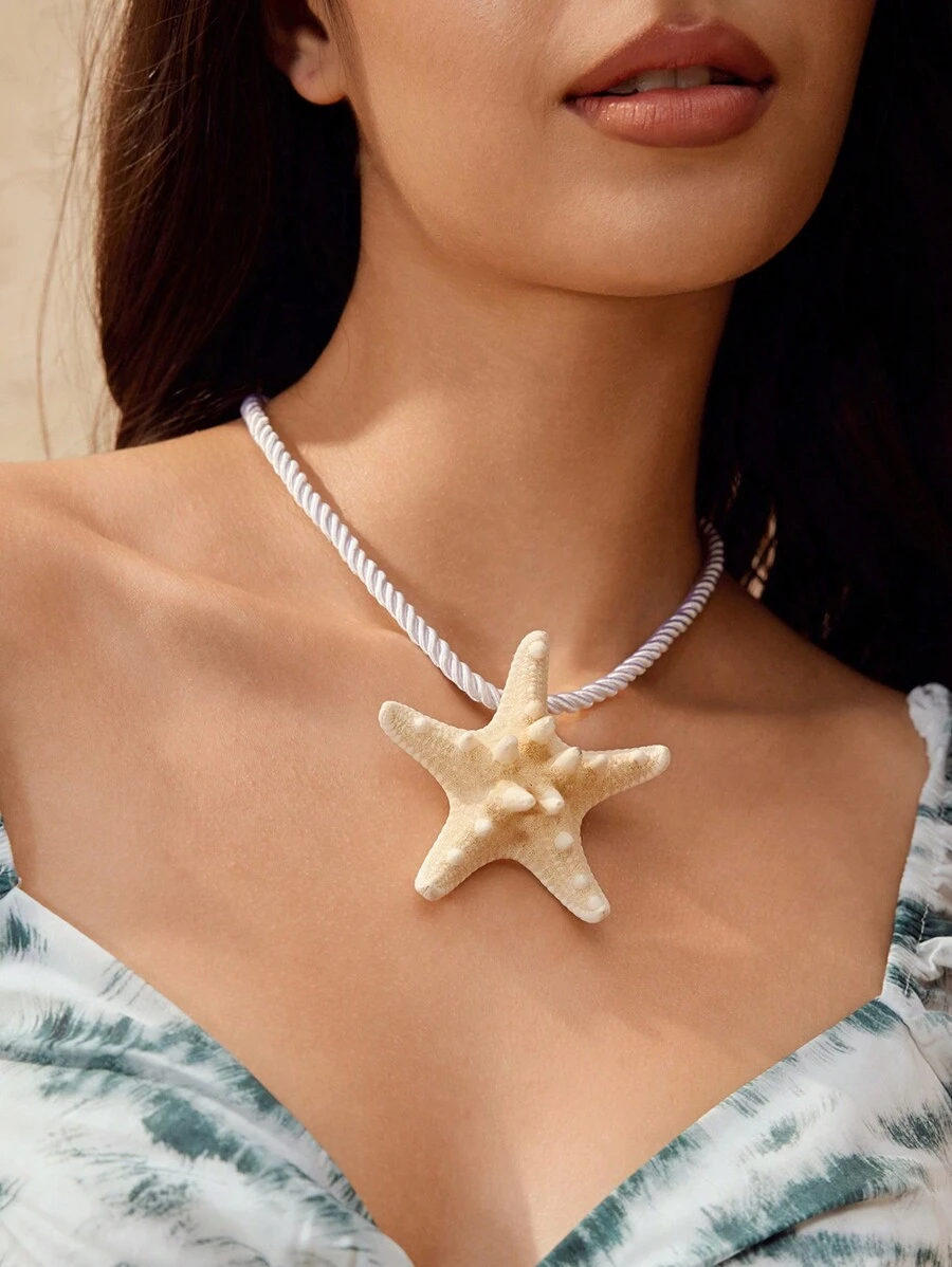 SHEIN SXY Fashionable Natural Starfish Pendant Necklace, Vacation Wear