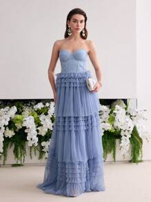 MOTF Soiréza 对比色网眼管正式晚礼服