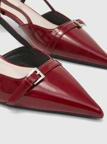 CUCCOO BIZCHIC Women's Pointed Toe Patent Leather Adjustable Buckle Strap Low Heel Flats Spring Shoes Spring Break Easter - Burgundy - View 6