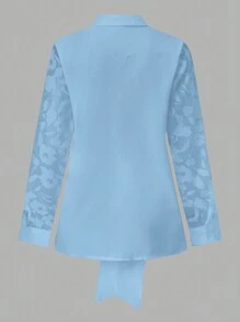 INAWLY Plus Size Women Elegant Tie-Up Hollow Sleeve Fashion Blouse, Spring/Autumn Women Shirt