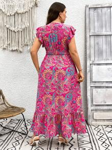 SHEIN LUNE Váy dài họa tiết Paisley cỡ lớn cho kỳ nghỉ thường ngày Boho mùa hè Boho Old Money trang phục mùa hè cho phụ nữ trang phục nghỉ xuân Rave lễ hội trang phục nghỉ xuân - Màu Hồng Tươi - Xem 2