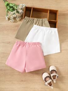SHEIN 3pcs Set Young Girl Cute Cat Embroidery Ear Design Shorts,Pastel Pink,Summer Casual Suit Adorable 3D Ears Playful Charm,Suitable For Daily Wear - Multicolor - View 2