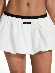 TRNVIE Women's Solid Color Ruffle Hem Mini Skirt, Low Waist