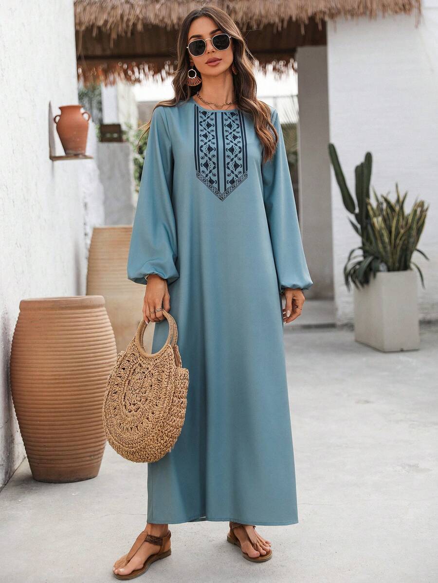 EMERY ROSE 女士长袖连衣裙，休闲时尚，适合日常穿着 - 霧霾藍 - 查看 1