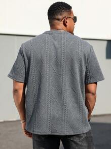 Manfinity Homme Plus Size Men's Simple Solid Color Textured Short Sleeve T-Shirt, Casual