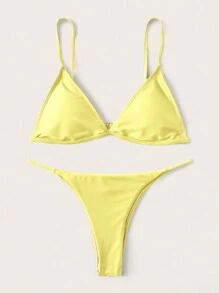 SHEIN Swim 2025 Low-Rise Triangle Cup Bikini Top And Bottom Swimwear Set For Summer Beach Vacation - Yellow - View 4