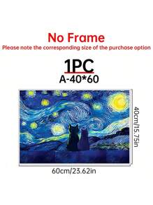 1 pieza Obra de arte de la Noche Estrellada, impresión en lienzo de obra de arte de gatos, póster de decoración de cielo nocturno, pintura de animales, pintura surrealista para decoración de habitación, estilo de Vincent Van Gogh, impresiones artísticas, decoración del hogar, pósteres, regalo ideal, para sala de estar, dormitorio, baño, cafetería