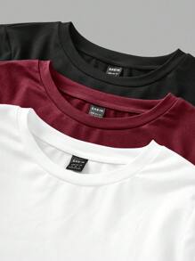 SHEIN EZwear Set de 3 camisetas de manga larga de cuello redondo, ajustadas y casuales, para mujer de talla grande, adecuadas para otoño/invierno