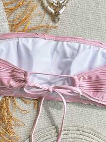 Swim Mod 夏季单件纹理纯色贝壳装饰抹胸比基尼上衣 - 粉色 - 查看 3