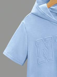 SHEIN Tween Boy Solid Color Long Sleeve Hoodie With Letter Graphic, Minimalist Design - Baby Blue - View 4