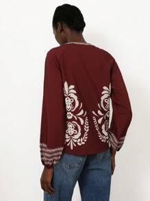 Aveloria Modichic 度假波西米亚风复古印花 V 领长袖衬衫 - 彩色 - 查看 2