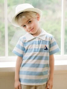 SHEIN Boys' Casual Striped Polo Shirt, Short Sleeve, Spring/Autumn - Multicolor - View 3