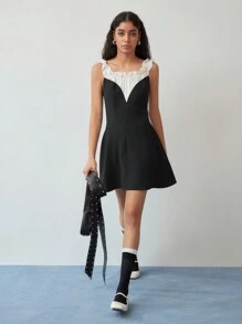 MOTF STUDIO COLORBLOCK RUFFLE TRIM OFF SHOULDER DRESS