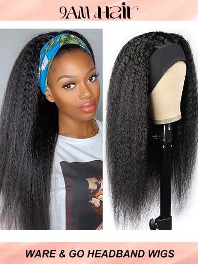 Headband Wigs Human Hair Kinky Straight For Yaki Straight Human Hair Headband Wigs Unprocessed Brazilian Virgin Human Hair Machine Made Wig Easy To Wear Wig