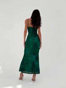 Aloruh Allover Printed Bodycon Draped Collar Fishtail Dress - Green - View 2