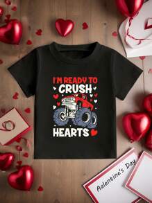 SHEIN Baby Boy Cool Car Print Short Sleeve T-Shirt, Fashionable For Summer Valentine's Day - Black - View 3